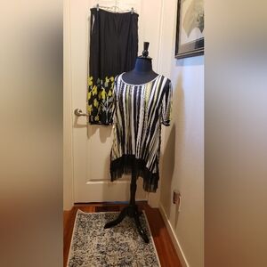 Lily Black, White, and Yellow Striped Tunic And Coordinating Harem Pants